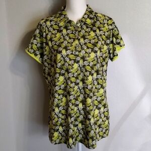 Bette & Court Neon Green Printed Athletic Collared Top Size Large